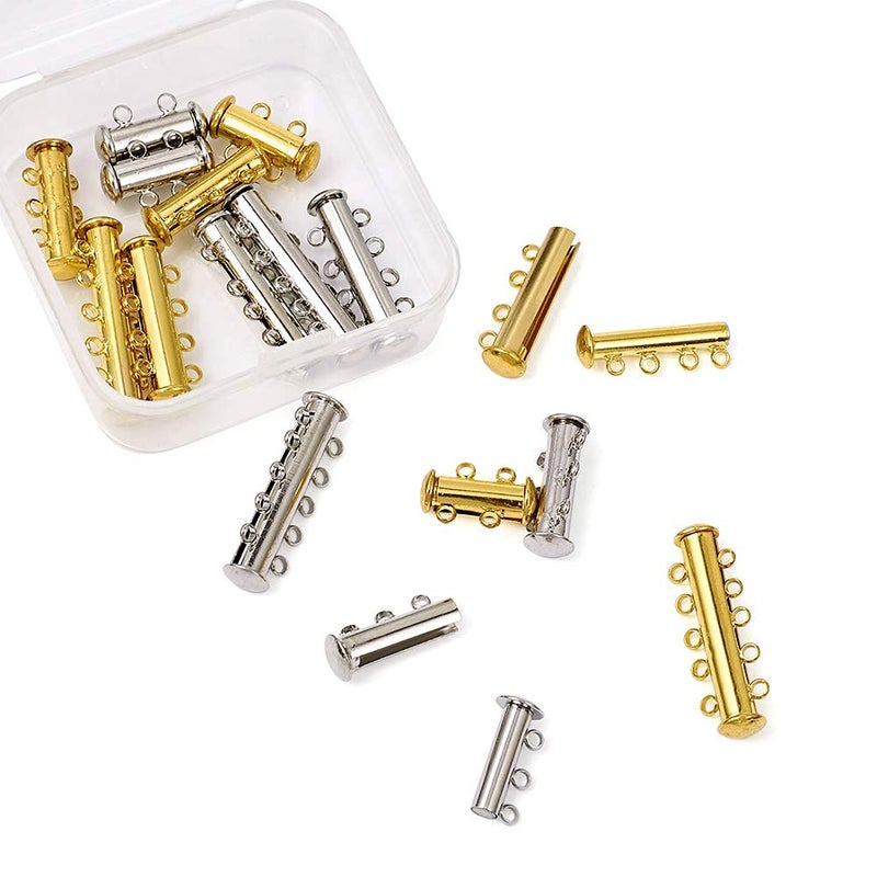 KISSITTY 16 Sets 2~5 Strands Brass Magnetic Slide Lock Clasps Mixed Colors Multi-Strand Necklace Bracelet Tube Clasps - Image 5